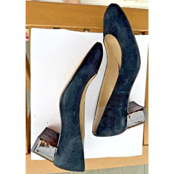 NWT Ann Taylor Lorene Black suede Pump animal print 2" Block Heel 6.5- 138$ - Picture 4 of 11